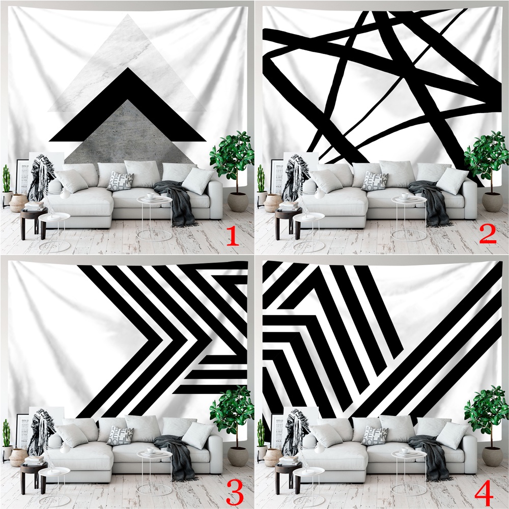 Thảm Treo Tường Họa Tiết Hình Học Trắng Đen Bằng polyester Kèm Kẹp Trang Trí Phòng Ngủ
