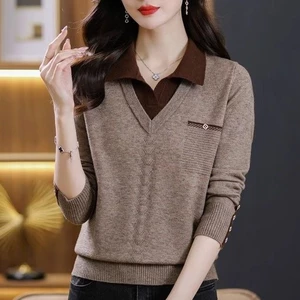 Áo Len Giả Hai Lớp Dáng Rộng Thời Trang Thu Đông Mới Cho Nữ