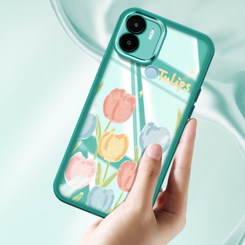 YBD Ốp Điện Thoại Trong Suốt Silicon Nhiều Màu Sắc Cho Redmi A1 A2 Plus A1 + A2 + 2022 Xiaomi POCO C50 C51 Tranh Sơn Dầu Phong Cách Họa Tiết Hoa Tulip