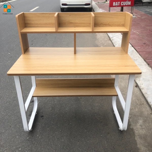 [HỎA TỐC-NHANH] Bàn Học, Bàn Làm Việc Có Giá Để Sách Ván Gỗ MDF Dày 17mm, Chân Sắt Chữ U 25x50