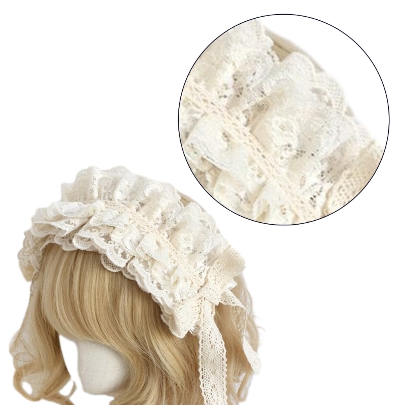 Vic Pháp Bowtie Hairband Ruffle Ren Headband Lolitas Hairbow Trang phục Mũ đội đầu