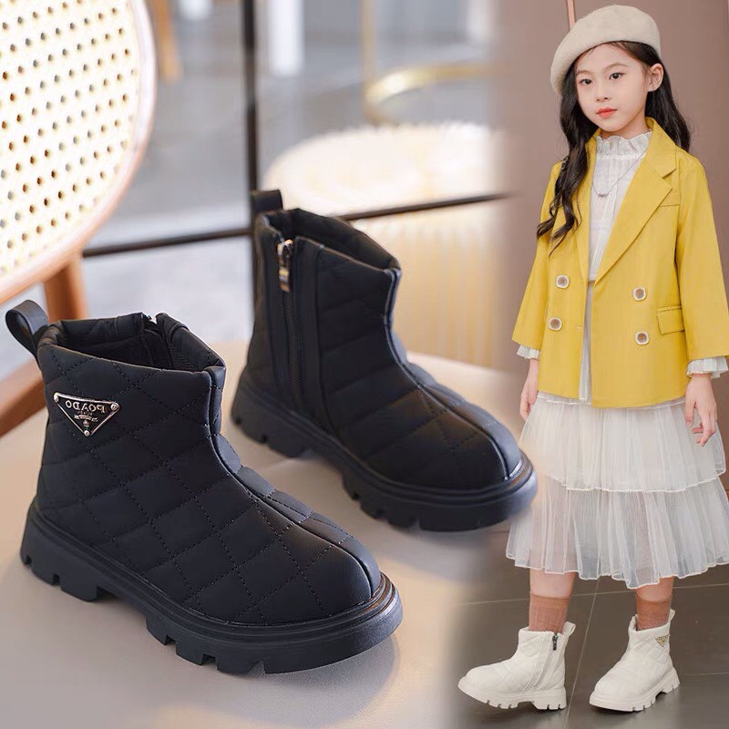 Bôt trám bé gái chống trượt giày cổ cao bé da PU mềm êm chân QCCC full box mẫu mới ca tính cho bé từ 3 tuổi size đại M18