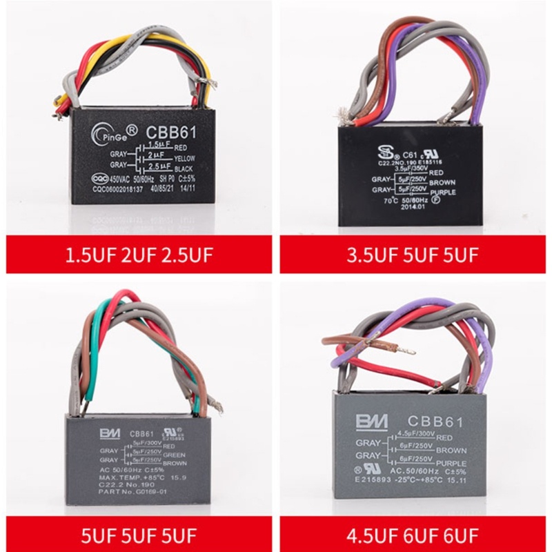 Tụ điện khởi động mặt trăng CBB61 Quạt điều hòa tụ 250V 50 60Hz 4 5 + 6 + 5UF