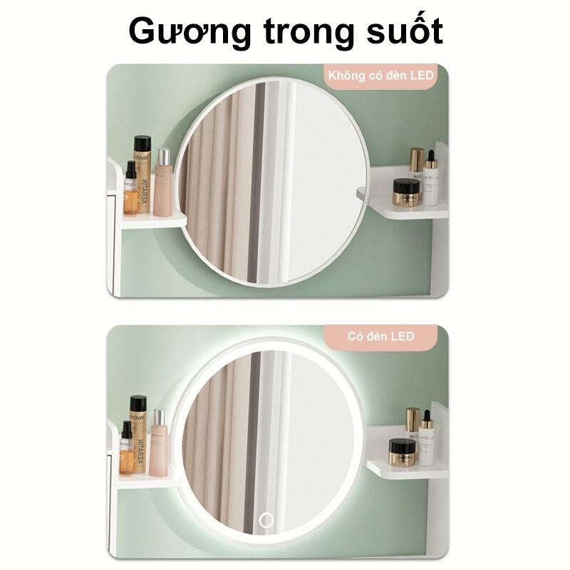 Bàn trang điểm đa năng Kèm gương tròn Tủ lưu trữ Tiết kiệm diện tích Cho phòng ngủ 𝙎𝙐𝙉𝙉𝙔 𝘽𝙄𝙀𝙍𝙀
