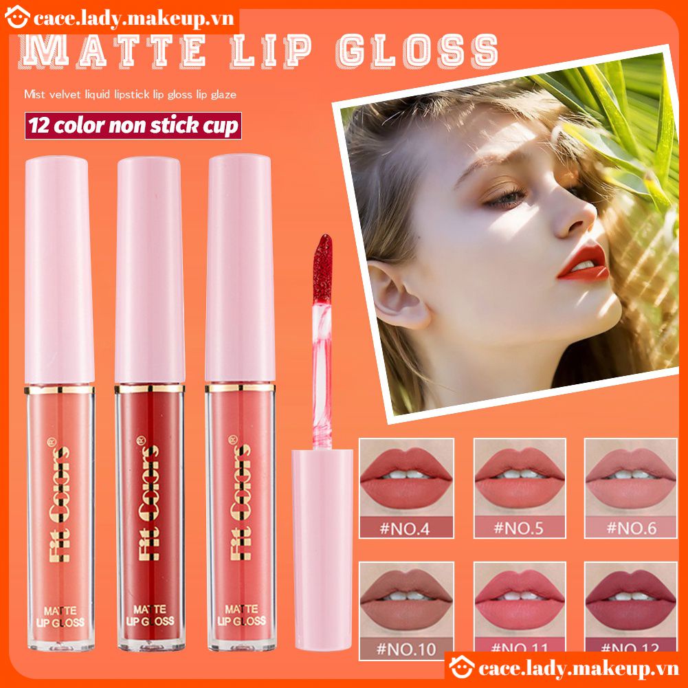 12 Màu Matte Non Stick Cup Lip Gloss Non Stick Cup Matte Velvet Tube