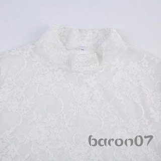 Áo thun nữ ren dài tay cổ cao xuyên thấu hoa mỏng vừa vặn cho bữa tiệc câu lạc bộ