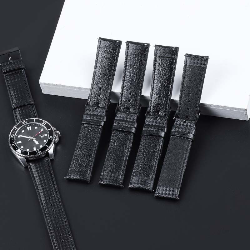 Dây Đeo Đồng Hồ Bằng Da Họa Tiết Sợi Carbon 20mm 22mm Tháo Gỡ Nhanh Cho Nam Và Nữ