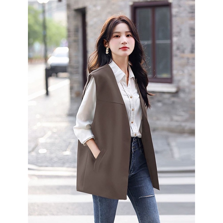 Áo Vest nữ thời trang và rộng rãi nối nút màu trơn Hàn Quốc mới dành cho nữ