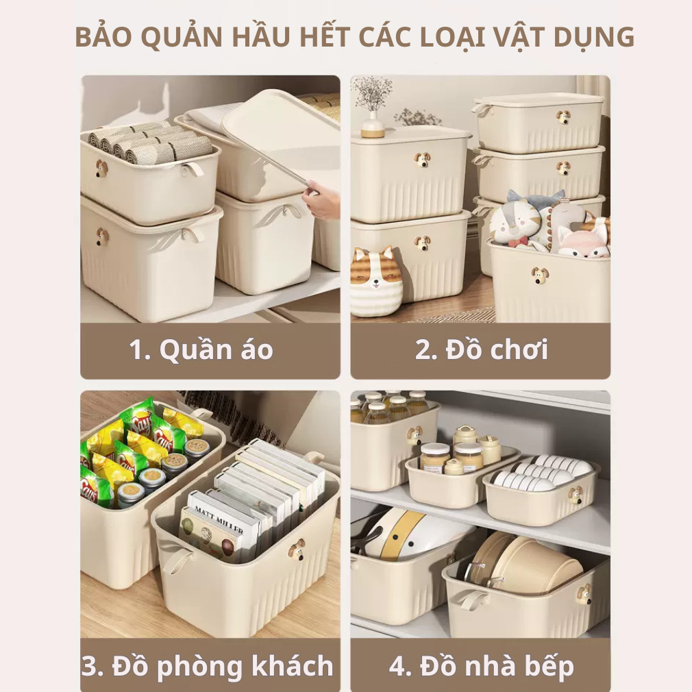 Hộp Nhựa Đựng Đồ Đa Năng Có Nắp Hình Cún Dễ Thương, Hộp Đựng Đồ Quần Áo, Đồ Chơi Có Tay Cầm