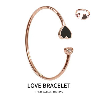 2pcs Bộ Nhẫn Vòng Tay Hình Dạng Trái Tim Vàng Hồng 18K Mở Có thể điều Chỉnh Nhẫn Vòng Tay Nữ Bộ Hai Mảnh Phong Cách Hàn Quốc Thiết Kế Niche đơn Giản Vòng đeo Tay Thời Trang
