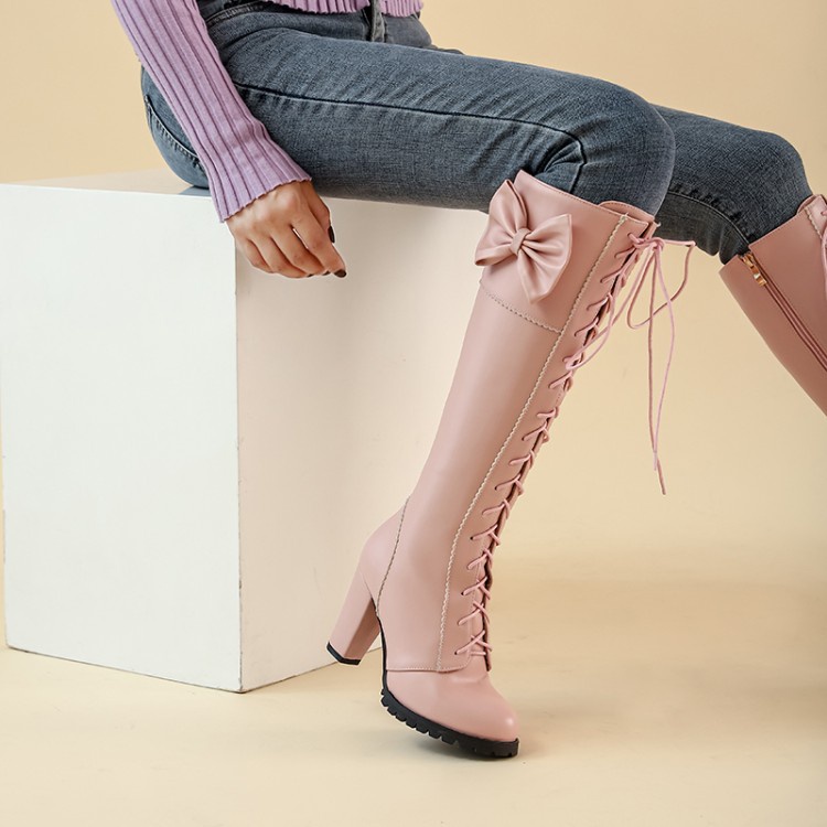 Giày Bốt Cao Gót Đính Nơ Xinh Xắn Theo Phong Cách lolita Dành Cho Nữ / size 34-48