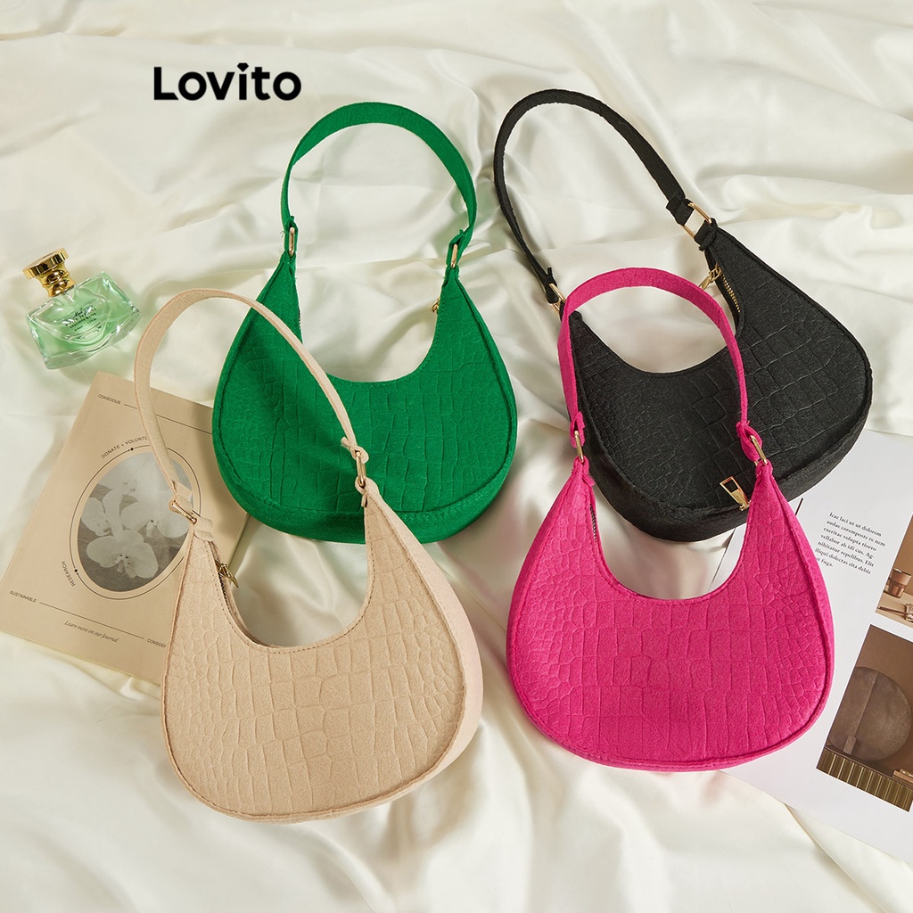 Túi đeo vai Lovito dang ví màu trơn dễ thương hobo cổ điển thường ngày cho nữ L63AD324 màu kaki/hồng chói/xanh lá/đen