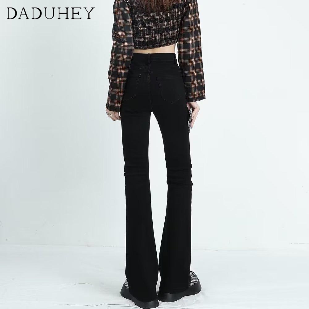 Ảnh DaDuHey New American Ins High Street Retro Stretch Micro-flare Jeans Niche High Waist Wide Leg Pants Trousers 4