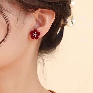 Bông Tai Nhung Hình Hoa Anh Đào Dễ Thương