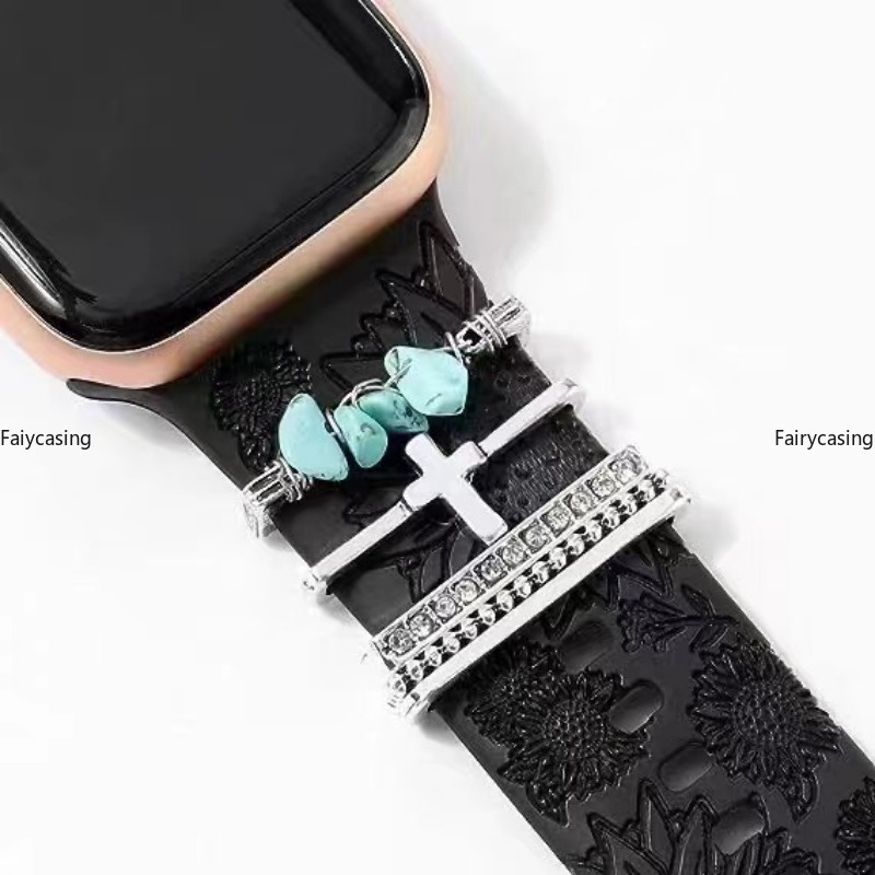 Vòng Đeo Tay Trang Trí Đính Đá Bằng silicone Cho apple watch series 9 8 7 6 se 5 4 3 49mm 45mm 44mm