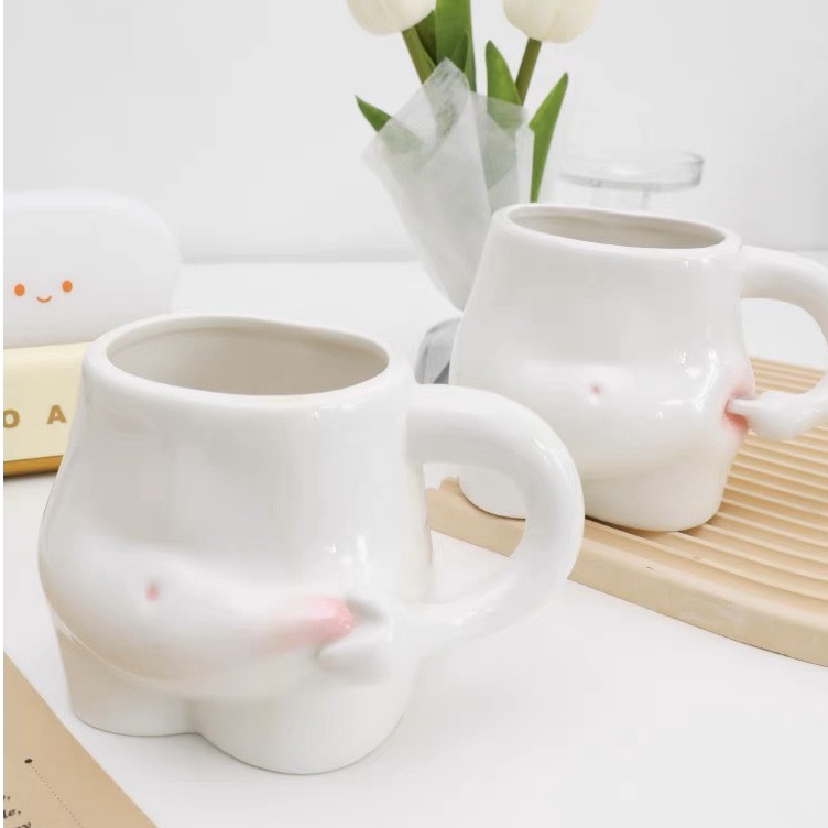 Cốc Uống Nước Véo Bụng Tạo Động Lực Giảm Béo Dễ Thương - Ly Sứ Đựng Nước Hình Mỡ Bụng Cute