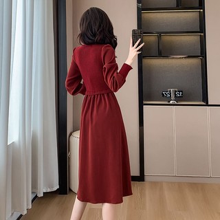 Đầm sweater Dệt Kim Dày Cổ Tròn Thời Trang Thu Đông Phong Cách Mới Cho Nữ