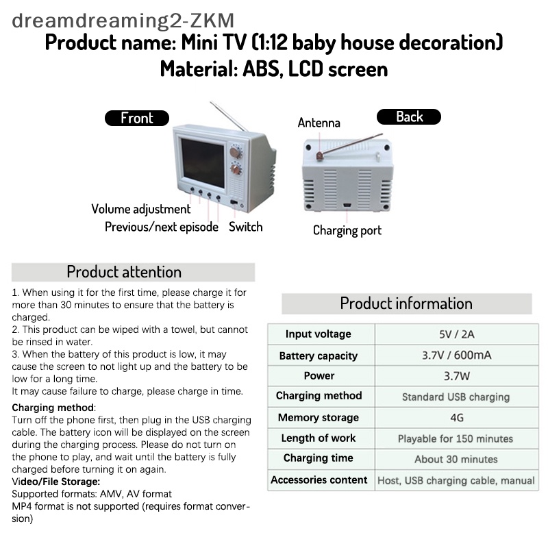 [dreamdreaming] 1: 12 Nhà búp bê TV thu nhỏ có thể chơi được Mô hình truyền hình Video phòng khách Thiết bị gia dụng Trang trí Phụ kiện nhà búp bê [zkm]
