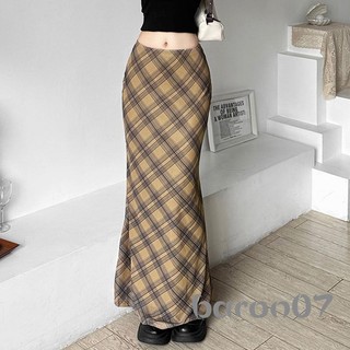 Phụ Nữ Váy Dài Grunge Kẻ Sọc Cao Cấp Gói Hông Váy Vintage Ôm Phù Hợp Với Váy Dạo Phố
