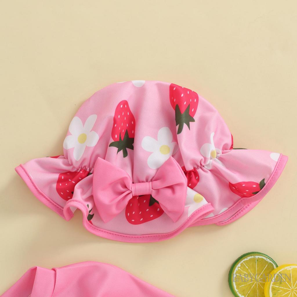 Bộ Đồ Bơi Một Mảnh Họa Tiết Dâu Tây / Nàng Tiên Cá / Hoa Kèm Mũ Xinh Xắn Cho Bé Gái