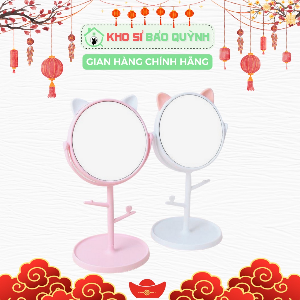 Gương Tròn Để Bàn Hình Tai Mèo 1 Mặt, Xoay 360 Độ, Gương Kèm Móc Treo ...