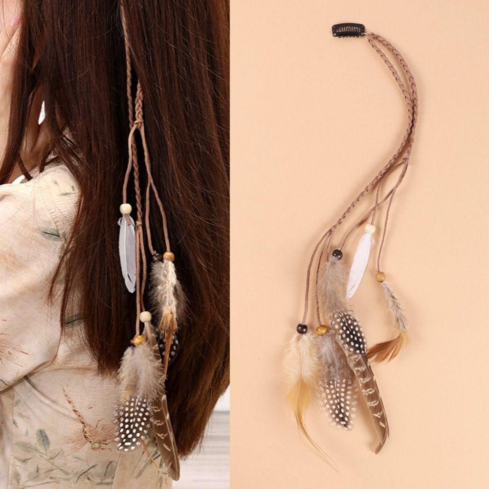 JIMMYCHOOEC Mũ Lông Vũ, Tua Dài Vintage Mũ Lông Vũ Băng Đô, Phụ Kiện Tóc Gypsy Trang Phục Handmade Đảng Phong Cách Boho Tóc Cô Gái