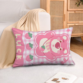 Vỏ gối hình chữ nhật hình gấu Lotso Phim hoạt hình dễ thương Gấu dâu in một mặt Đệm Polyester Trang trí ghế Sofa tại nhà (Không có lõi)