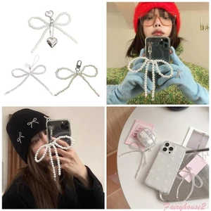 Móc khóa hợp kim FF với móc khóa trang trí hình trái tim nơ đính cườm đáng yêu cho ba lô