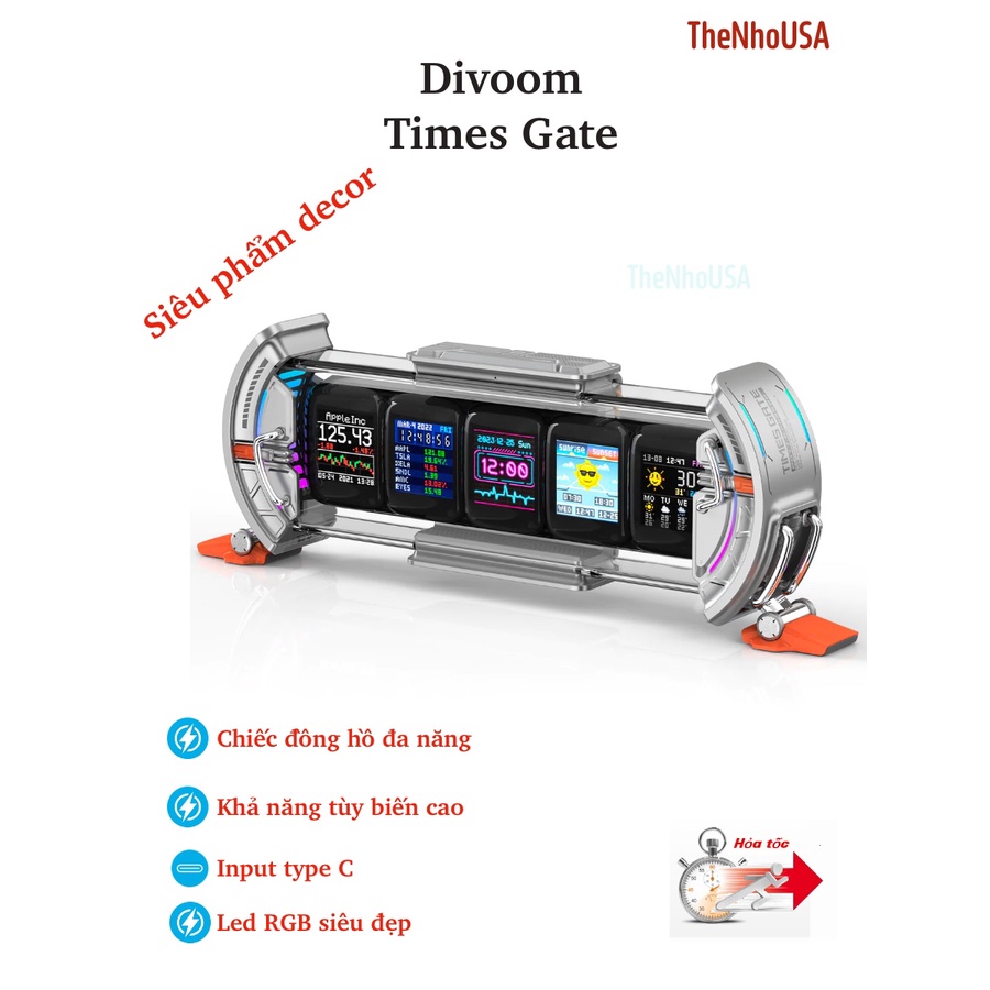 Đồng hồ Divoom Times Gate siêu phẩm tùy biến 5 màn hình màu RGB kết nối ...