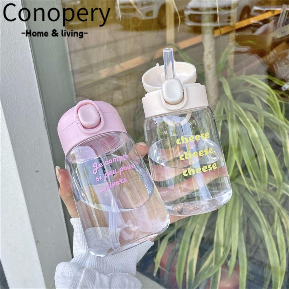 Conopery Bình Uống Nước 400ml Trong Suốt Chống Tràn Có Nắp Và Ống Hút Họa Tiết Hoạt Hình Sáng Tạo Cho Bé