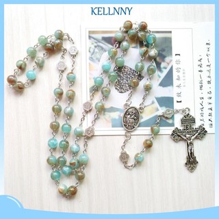 Kellnny Vòng cổ Chuỗi Hạt 6mm Mặt Thánh Giá Thời Trang Dự Tiệc Cho Nam Và Nữ