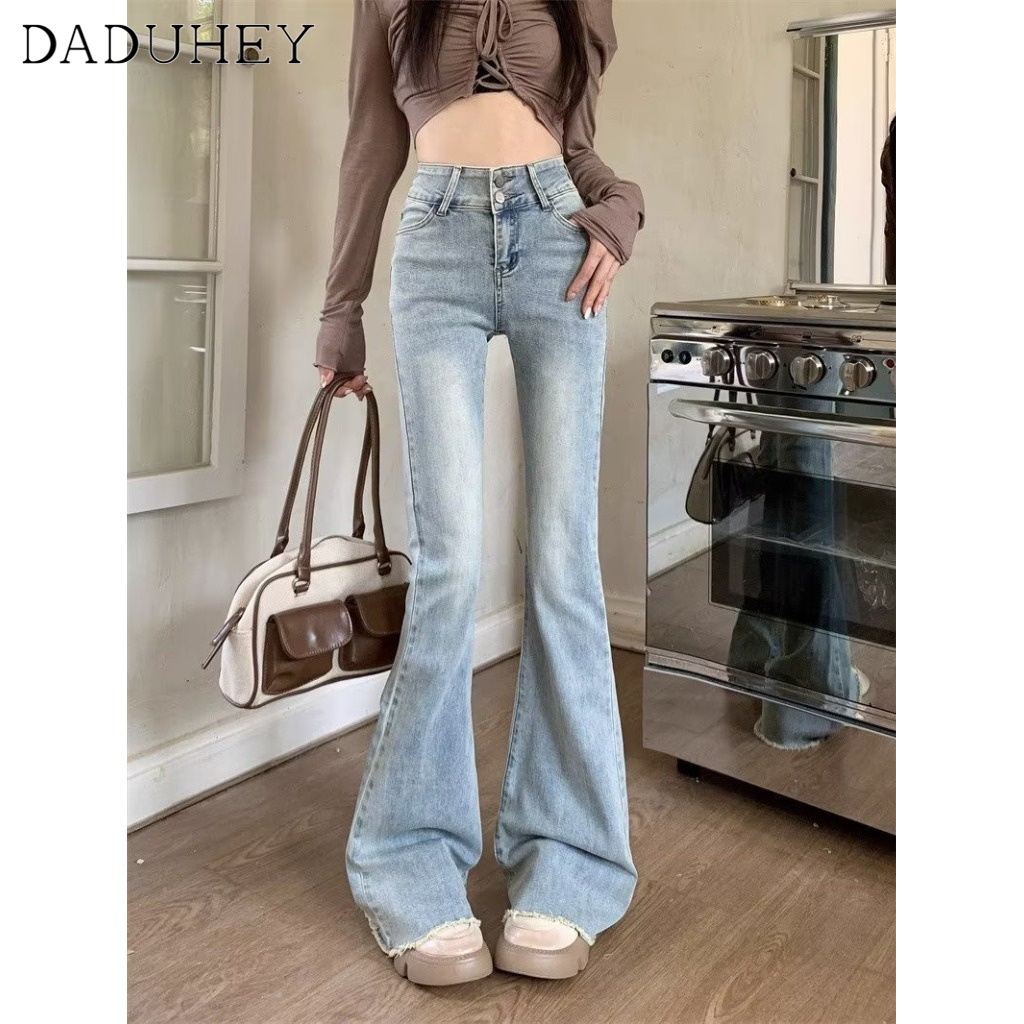 Ảnh DaDuHey New American Ins High Street Retro Washed Micro-flare Jeans Niche High Waist Wide Leg Pants Trousers 3