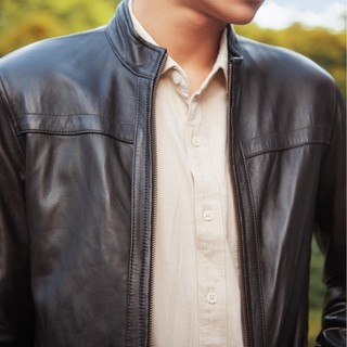 Áo da nam, áo da thật cao cấp Fttleather Racer Jacket Da Bò Cổ Trụ Viền Ngang Ngực - AD204
