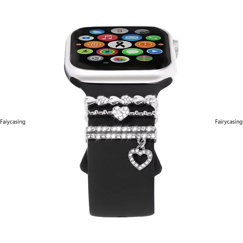 Vòng Đeo Tay Trang Trí Đính Đá Bằng silicone Cho apple watch series 9 8 7 6 se 5 4 3 49mm 45mm 44mm