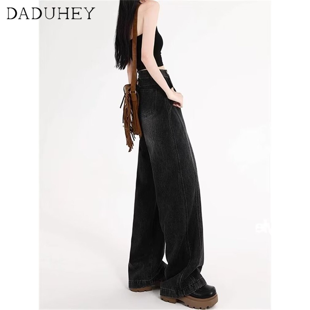Ảnh Quần jean DADUHEY cạp cao ống rộng phong cách đường phố Mỹ cổ điển cao cấp cỡ lớn 4