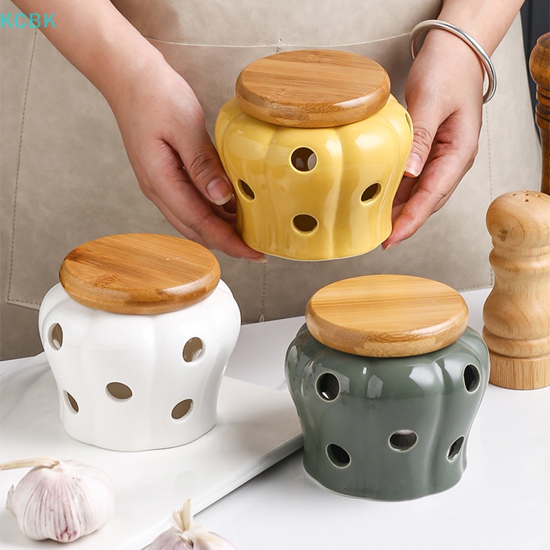 Hũ Đựng Tỏi / Gừng / Tỏi Bằng Sứ Trắng Có Nắp Đậy Tiện Dụng Cho Gia Đình