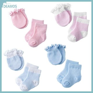 Bộ 4 Đôi Vớ Găng Tay Màu Xanh Dương / Hồng Xinh Xắn Cho Bé Sơ Sinh 0-6 Tháng Tuổi
