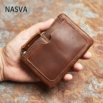Ví da thật Nasva Ví nam Lớp đầu tiên Da bò Ví nữ Ví đựng thẻ Ví nhỏ Ví da bò Ví đựng tiền xu Hộp đựng chìa khóa