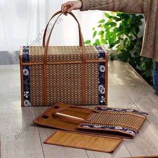 Giỏ dệt dã ngoại Mây cỏ có thể gập lại Giỏ tre