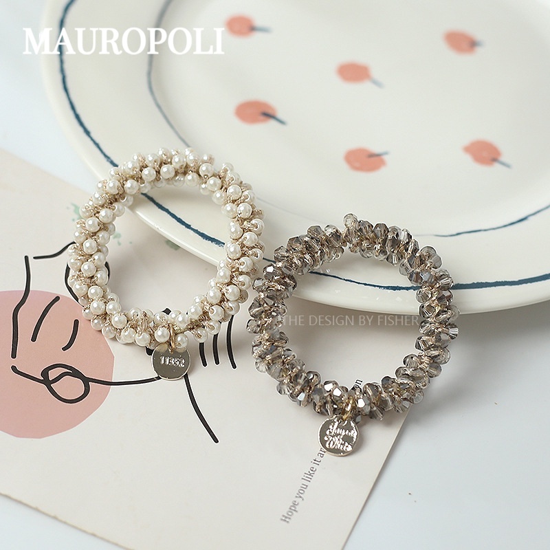 Mauropoli [Sẵn sàng] Dây buộc tóc pha lê đơn giản Tính khí nữ Thanh lịch Hàn Quốc Dongdaemun