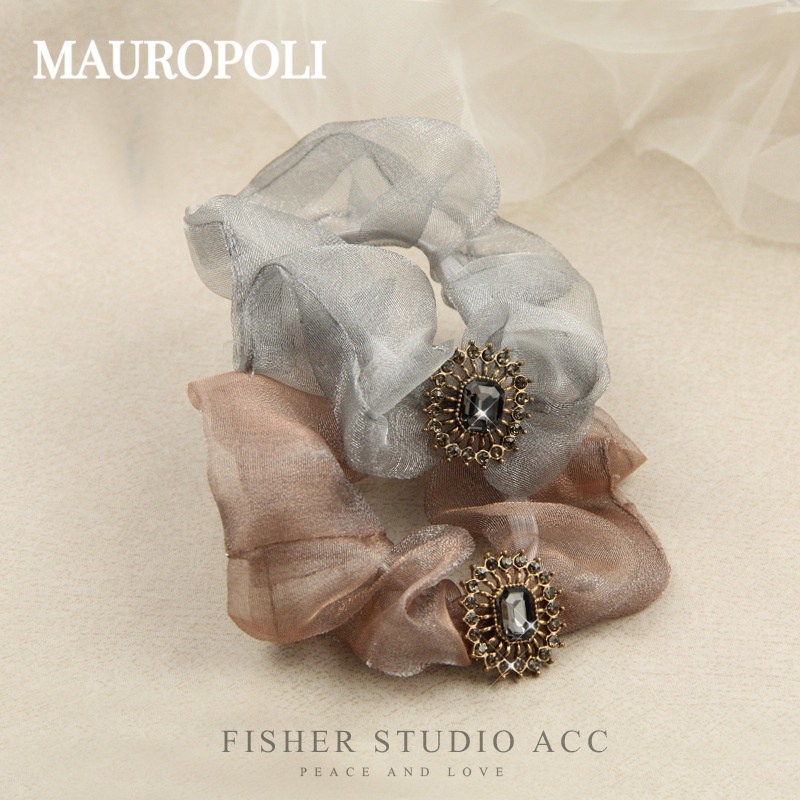 Mauropoli [Sẵn sàng] Dây buộc tóc kim cương giả kiểu Pháp cổ điển, dây cao su nữ phong cách Hàn Quốc, buộc đuôi ngựa, phụ kiện tóc