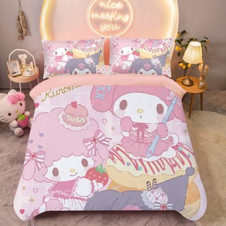 SQ2 Sanrio Kuromi Melody Cinnamoroll 3in1 Bộ chăn ga gối ga trải giường Vỏ chăn phòng ngủ Bộ đồ giặt QS2