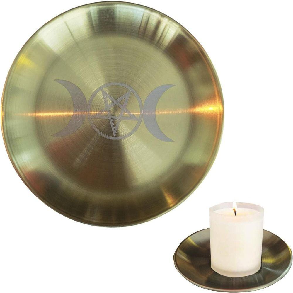 Đĩa chân nến SAIA, Thép không gỉ Phù thủy Đồ dùng Wiccan Khay nến, Dễ dàng làm sạch Metatron Dowsing Bói toán Pentagram Tấm Altar Cầu nguyện