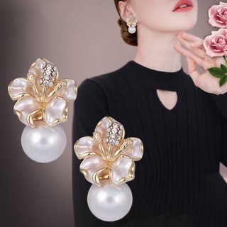 Bông Tai Hình Hoa Đính Ngọc Trai Nhân Tạo Phong Cách Âu Mỹ Sang Trọng Thời Trang Cao Cấp