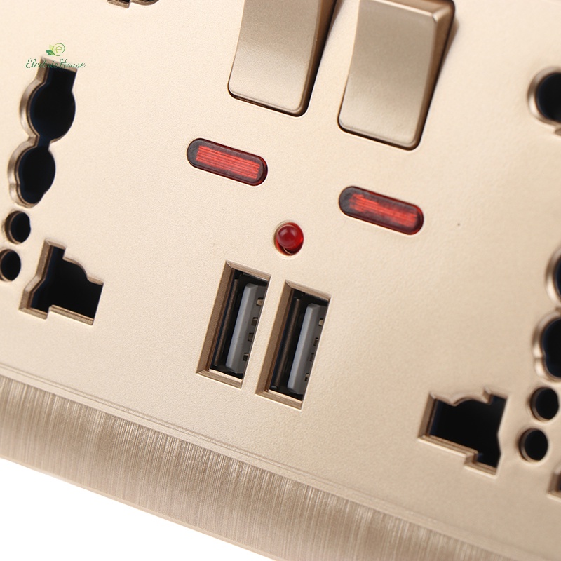 Ổ Cắm Điện Gắn Tường 5 Lỗ 2.1a Hai Cổng usb Tiện Dụng