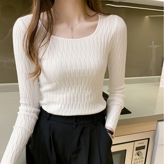 Áo Len Tay Dài Cổ Vuông Phong Cách Hàn Quốc Thời Trang Thu Đông Mới