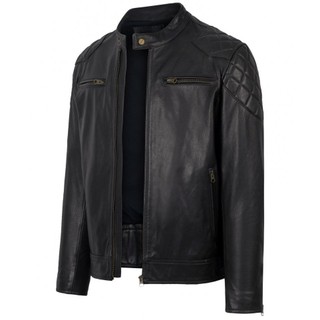 Áo khoác da nam, áo da thật cao cấp Fttleather khóa ngực trám vai  Backham da dê mã AD308D