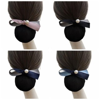 FUJIOU Nơ Lò Xo Kẹp, Ngọc Trai Ruy Băng Bun Snood, Thanh Lịch Phong Cách Hàn Quốc Mũ Kẹp Tóc Lưới Bao Nữ