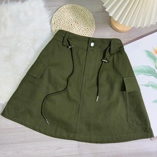 Chân váy kaki thời trang năng động bigsize nữ dáng chữ A ngắn có túi trang trí 2 bên dây rút phong cách đơn giãn CV18