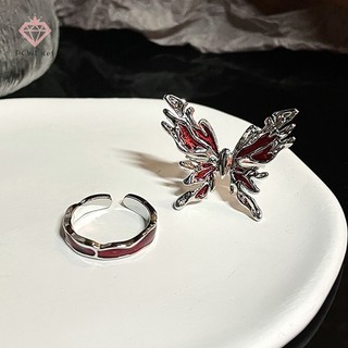 [Margaret] Punk Gothic Nhẫn Đỏ Vintage Ánh Sáng Mở Nhẫn Ngón Tay Có Thể Điều Chỉnh Phong Cách Pháp Cá Tính Dự Tiệc Trang Sức Quà Tặng Mới